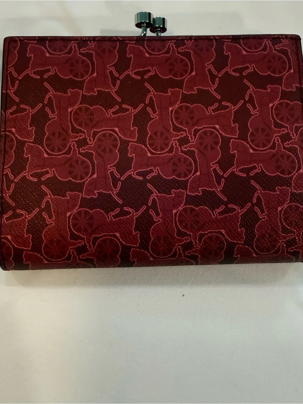 Celine Red Horse-Print Clasp Wallet - Picture 1 of 7